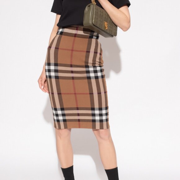 Burberry Kammie Birch Brown Check Knit Pencil Skirt - Picture 1 of 11
